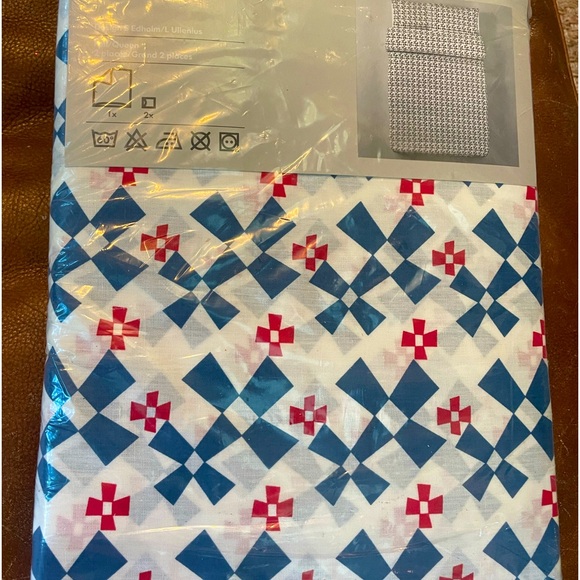New ikea sheet set queen full folkloyre folk art blue red in package pillowcases - Picture 1 of 4